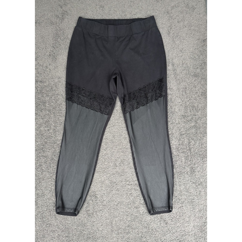 Torrid Black Mixed Media Lace Faux Leather Inset Leggings Plus Size 2 2X